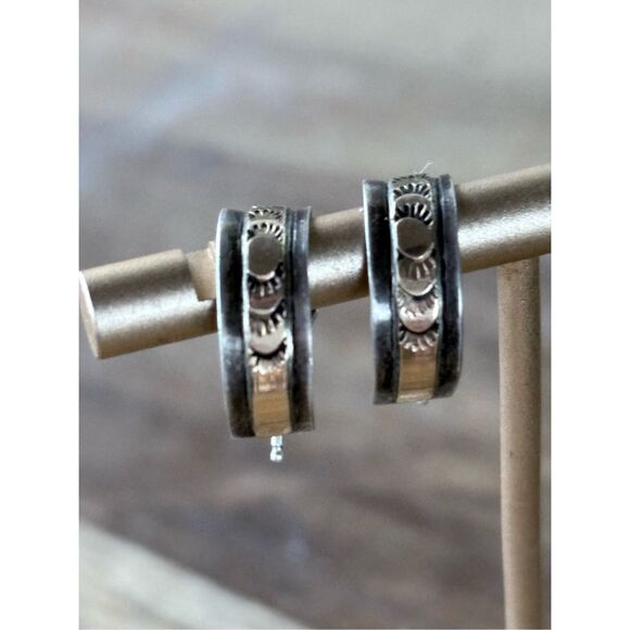 12k Gold Filled Half Hoop Etched Sunbeam Earrings - Picture 1 of 11